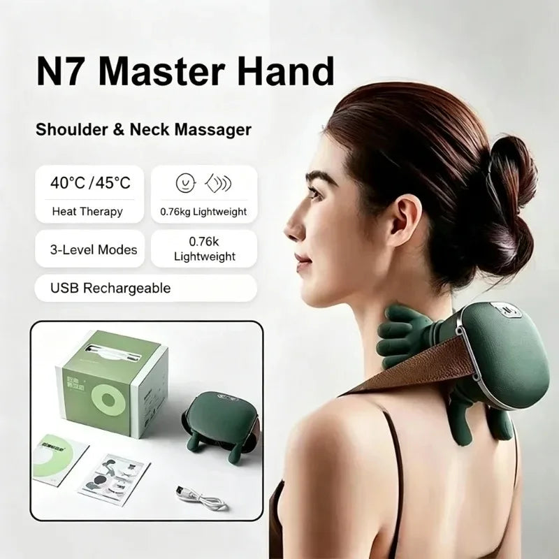 Écharpe de Massage Cervical & Épaules N7 – Chauffante, 3 Vitesses, Sans Fil