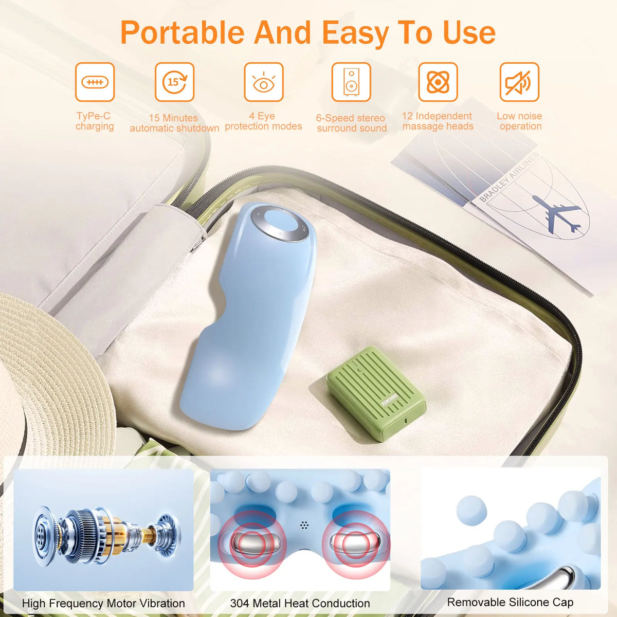Masseur Oculaire Chauffant avec Acupression & Musique Bluetooth