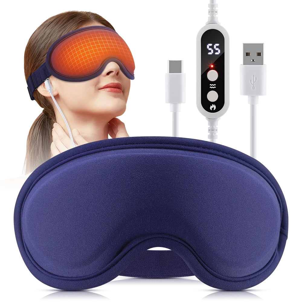 Masque Chauffant pour les Yeux – Compresse Chaude 5 Niveaux, Massage 3D &amp; Vibrations