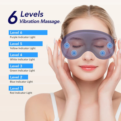 Masque Chauffant pour les Yeux – Compresse Chaude 5 Niveaux, Massage 3D &amp; Vibrations