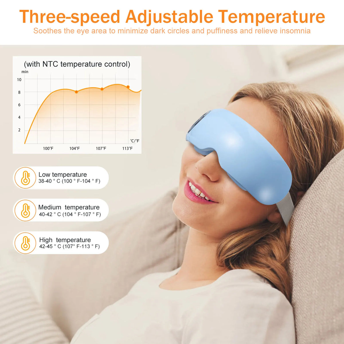 Masseur Oculaire Chauffant avec Acupression &amp; Musique Bluetooth