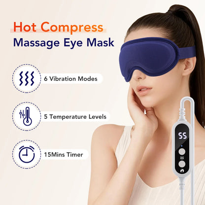 Masque Chauffant pour les Yeux – Compresse Chaude 5 Niveaux, Massage 3D &amp; Vibrations
