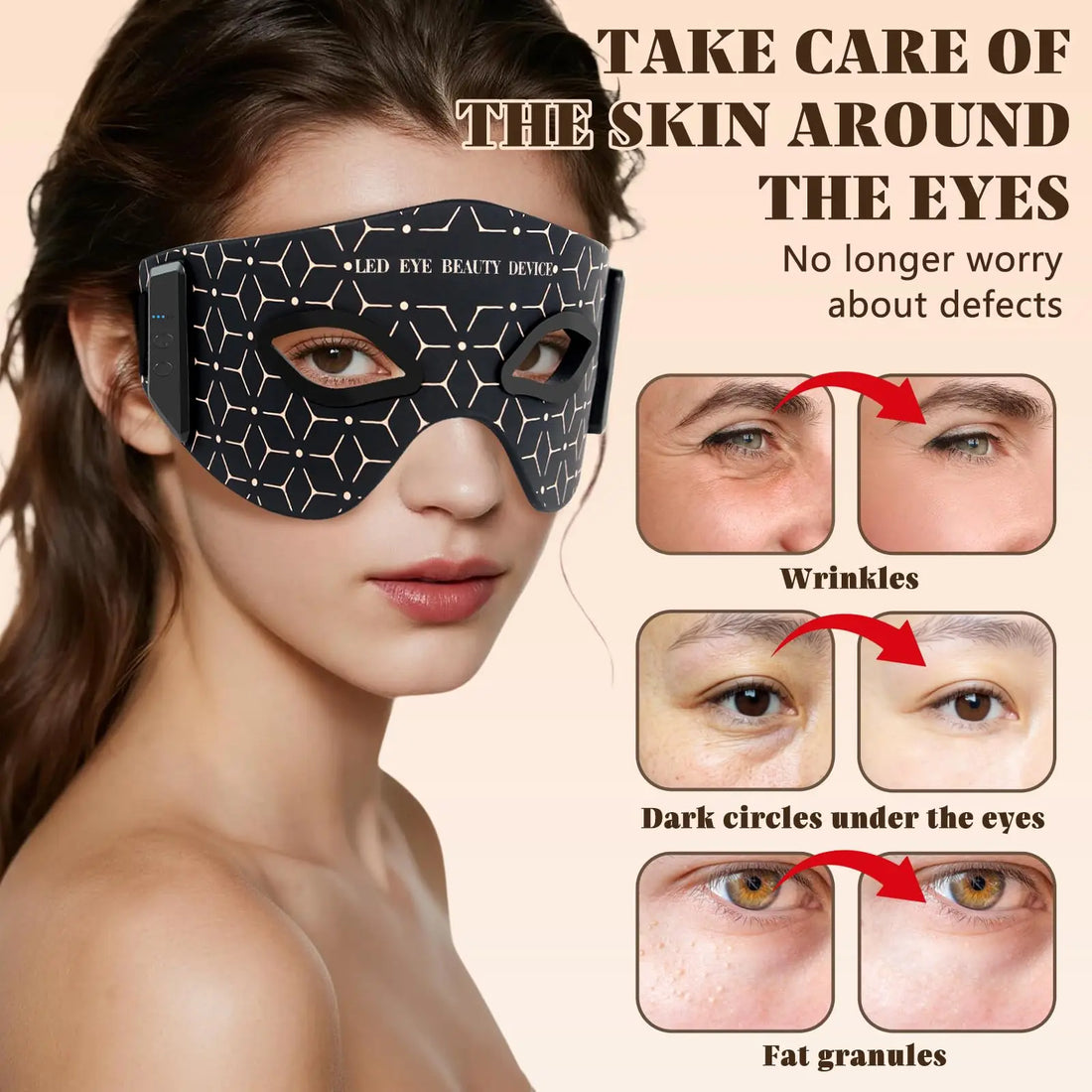 Masque LED Photothérapie pour les Yeux – Anti-Cernes &amp; Anti-Rides, Lumière Rouge