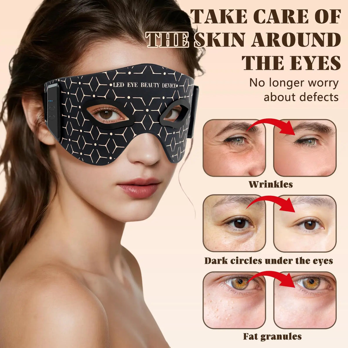 Masque LED Photothérapie pour les Yeux – Anti-Cernes &amp; Anti-Rides, Lumière Rouge