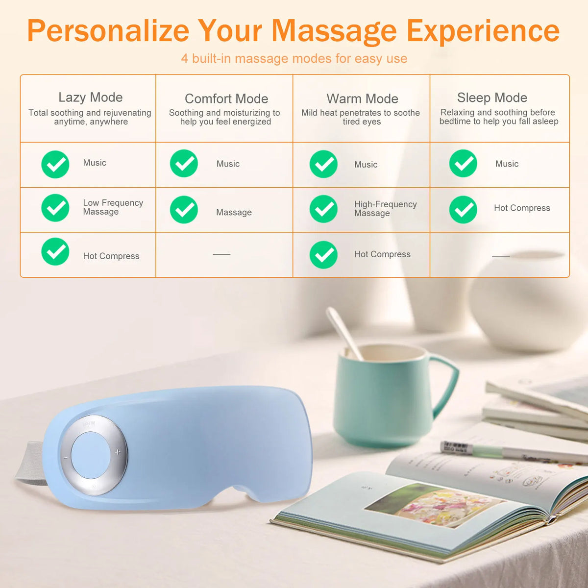 Masseur Oculaire Chauffant avec Acupression &amp; Musique Bluetooth