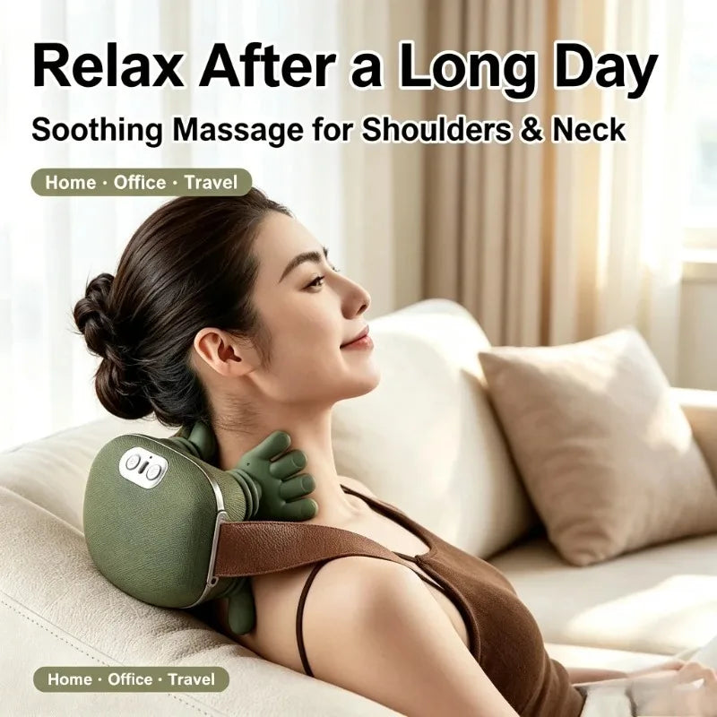Écharpe de Massage Cervical &amp; Épaules N7 – Chauffante, 3 Vitesses, Sans Fil